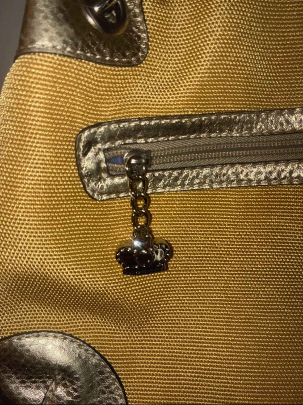 kathy ireland Yellow Tote with Metallic Silver Trim and Charm
